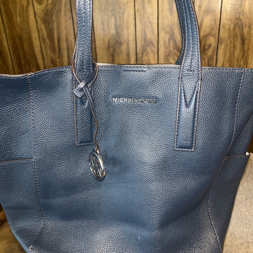 Michael Kors Dark Blue Pebbled Leather Tote
